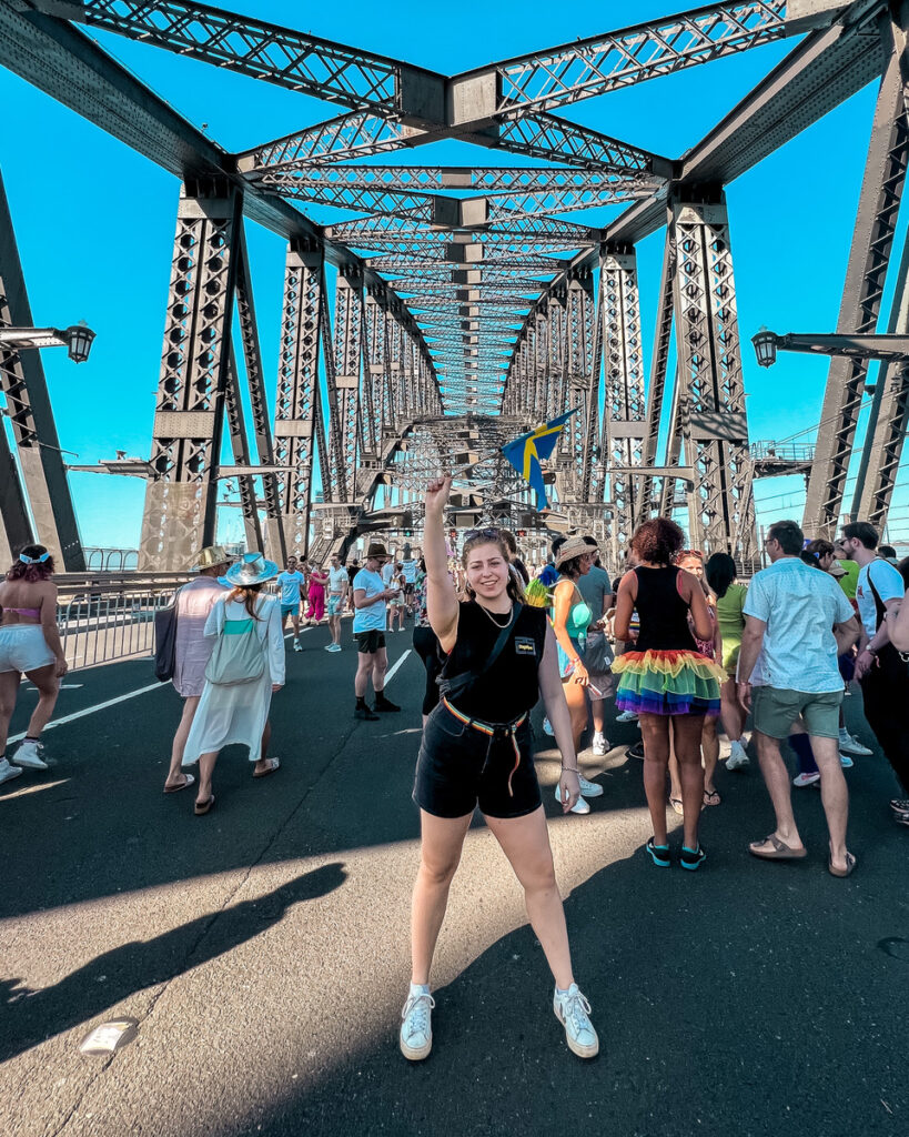 solo lgbtq2s travel Traveller Alba Åhlander at World Pride 2023 in Sydney, Australia. Credit: Alba Åhlander