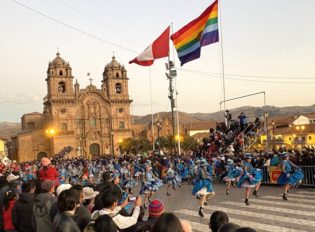 rainbow flags in cusco